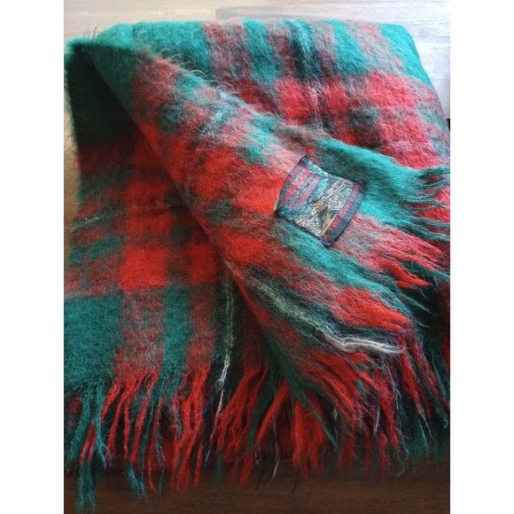 Vintage Heather Brae Mohair Scotland Throw Blanket Red 52" X 62" Christmas Wool - Picture 1 of 7